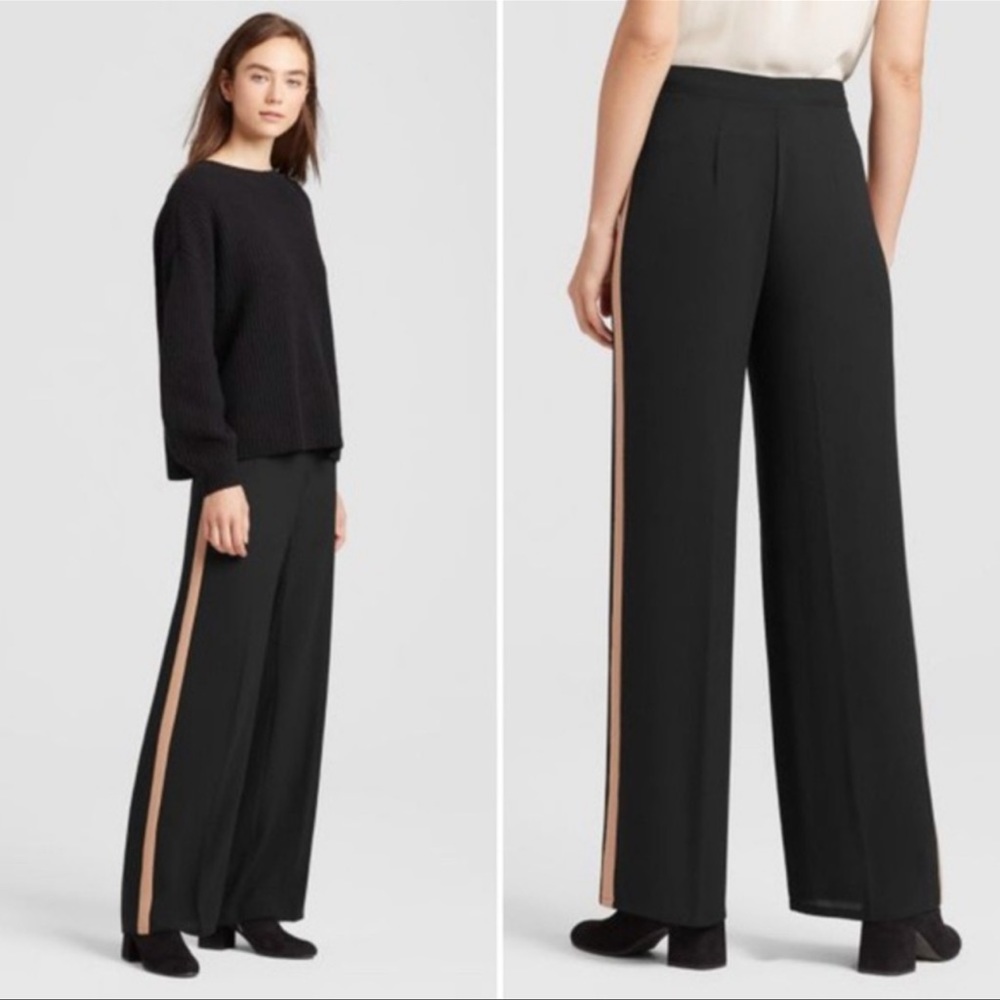 Eileen Fisher Silk Georgette Crepe Racing Stripe Pant Size 2 Petite